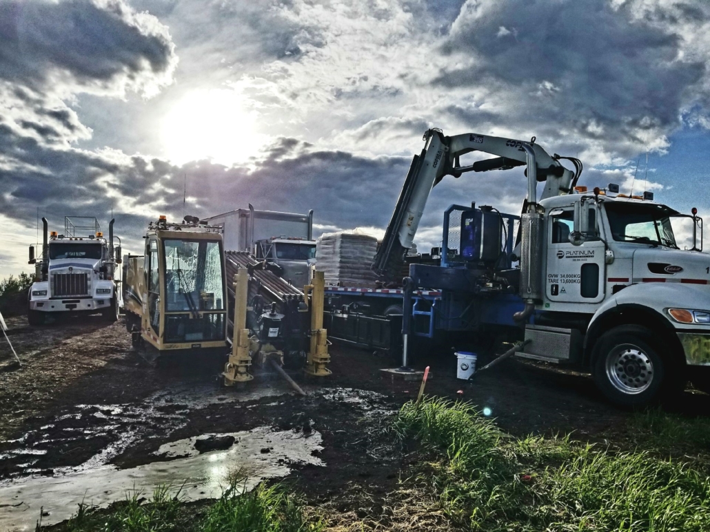 A bunch of platinum hydrovac and hdd equipment, trucks, drillers, flatbed